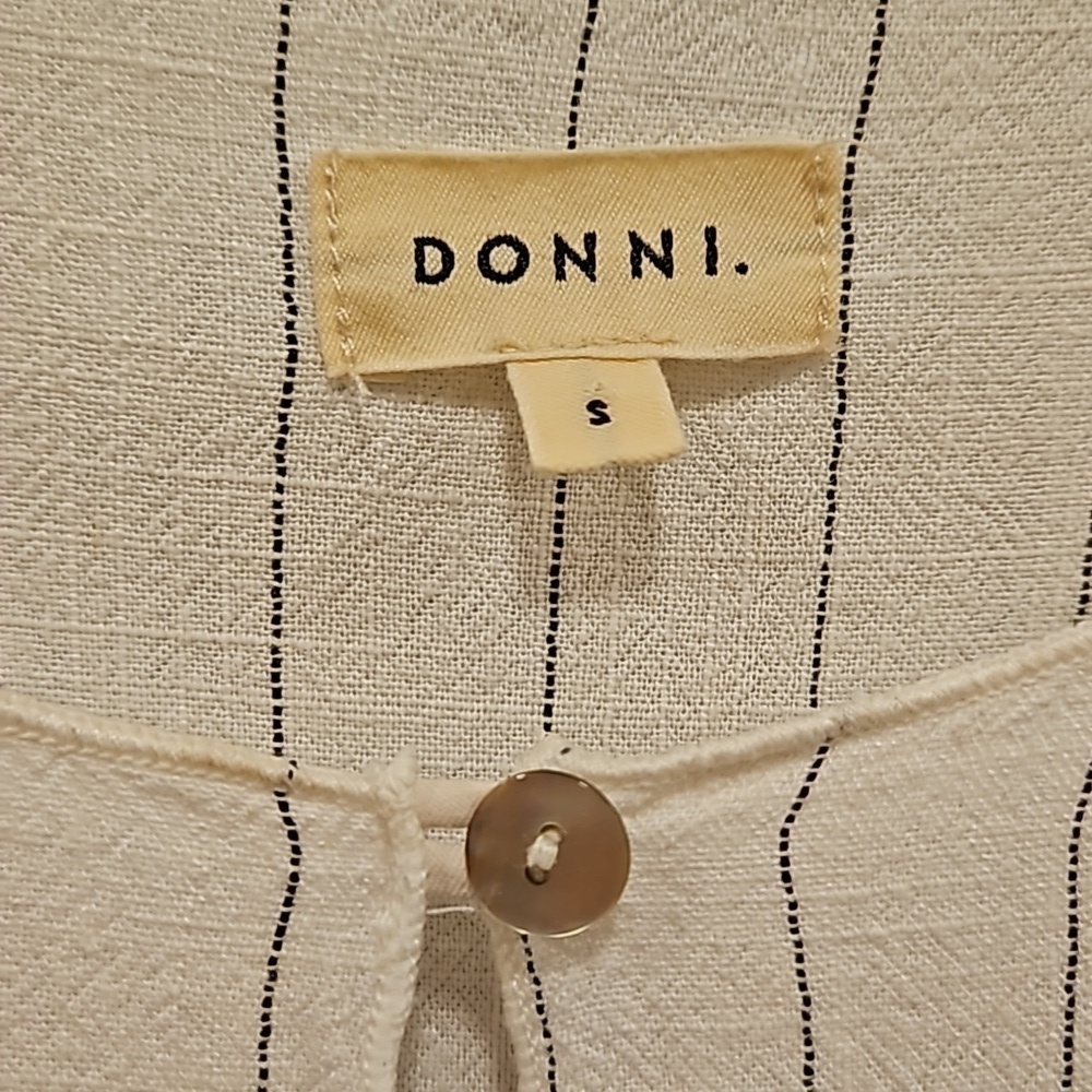 💕DONNI.💕 Pinstripe Tunic Dress ~ Linen Blend Dune Small - Picture 11 of 13
